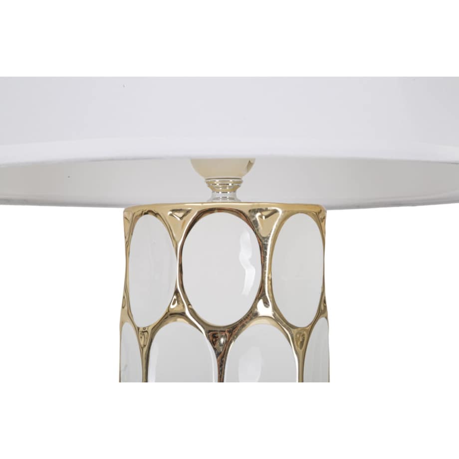 Lampa stołowa Glam Carv, kolor biały i złoty, ceramika i żelazo, 34,5 x 34,5 x 56 cm, 1 x E27, max. 40 W, do salonu i sypialni, Mauro Ferretti