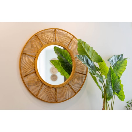 Lustro boho w bambusowej ramie INA, Ø 89 cm