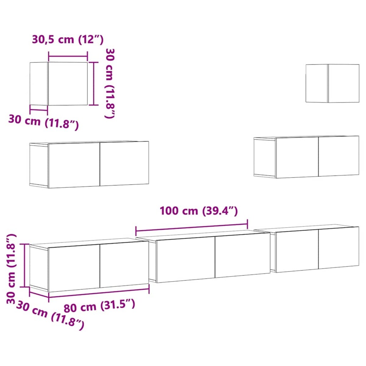 vidaXL Zestaw 7 szafek TV, Biały, materiał drewnopochodny
