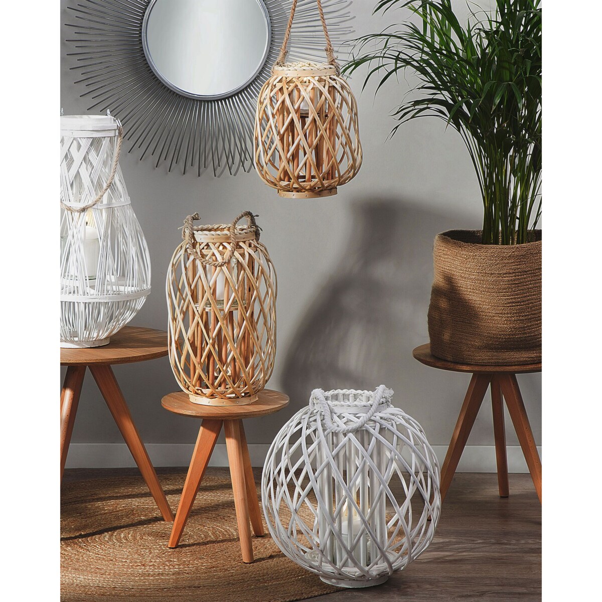 Lampion drewniany 41 cm biały SAMOA