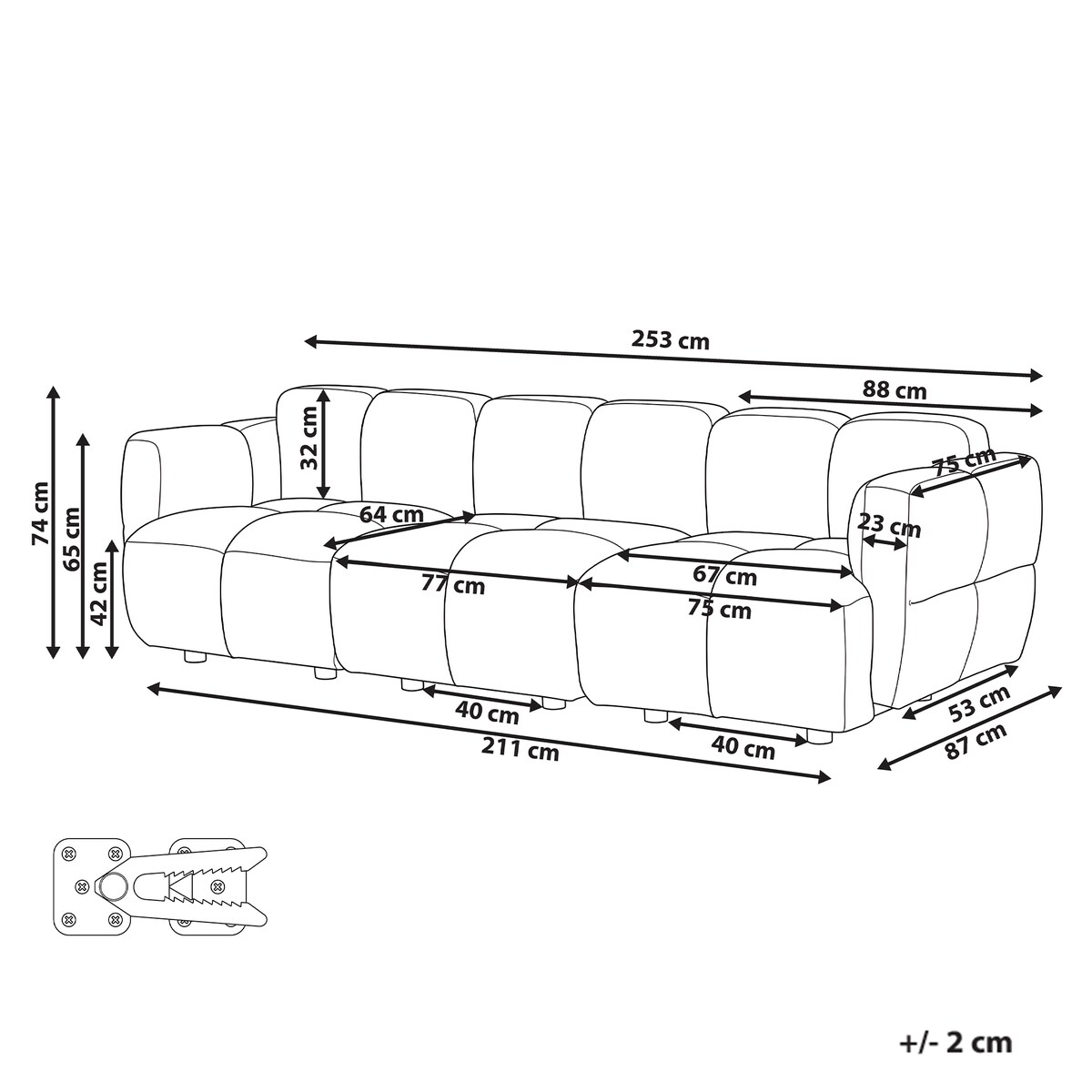 Sofa modułowa dla 3 osób MAKSABERG Beżowoszary