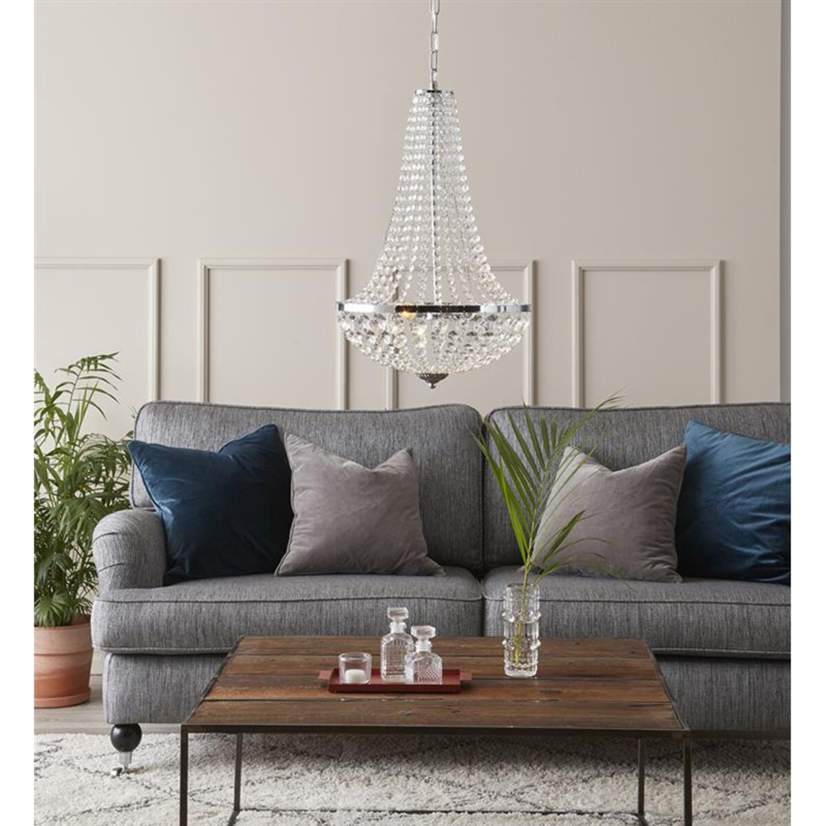 Glamour lampa wisząca Granso 104890 nad stolik łańcuszki chrom