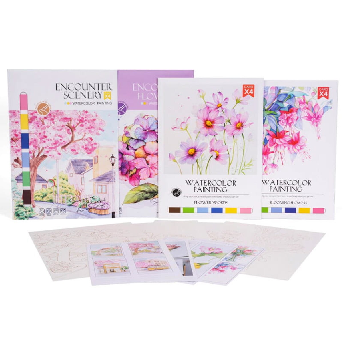 Malowanie akwarelą - Kwitnące kwiaty - 4 elementy