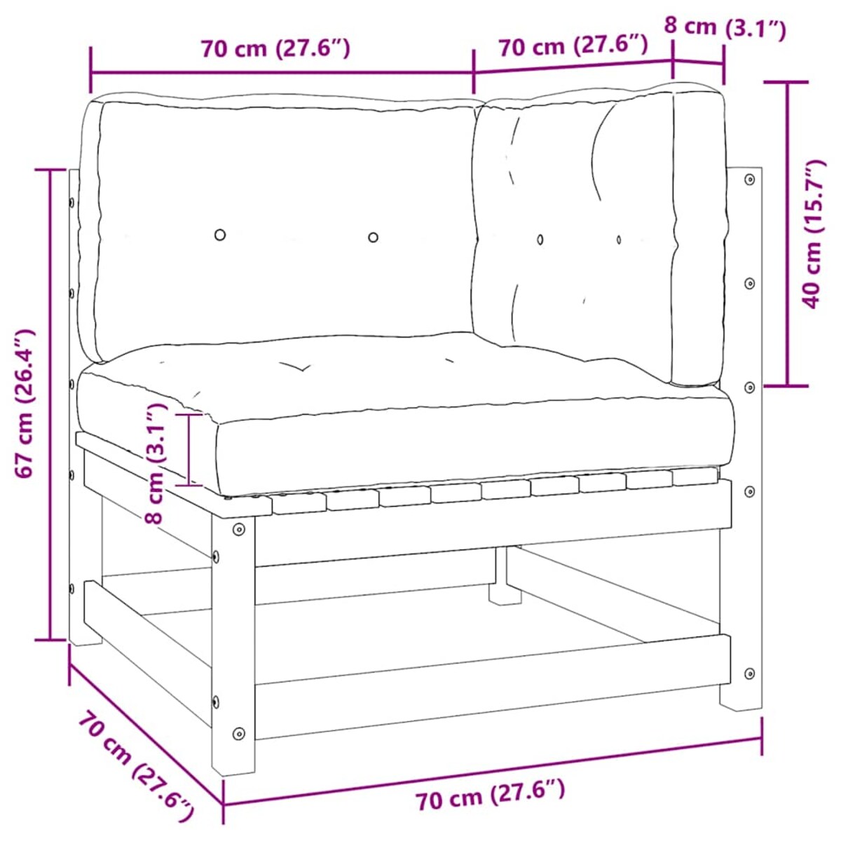 vidaXL 2-osobowa sofa ogrodowa z poduszkami, biała, drewno sosnowe