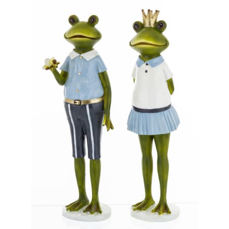 Dekoracja - Królowa żaba z małżonkiem 28x7,5x7 i 27,5x7,5x6 cm niebieska spódniczka
