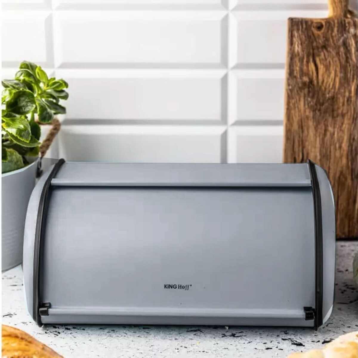 Chlebak stalowy mały 36cm szary matowy pojemnik na chleb pieczywo bułki KINGHOFF