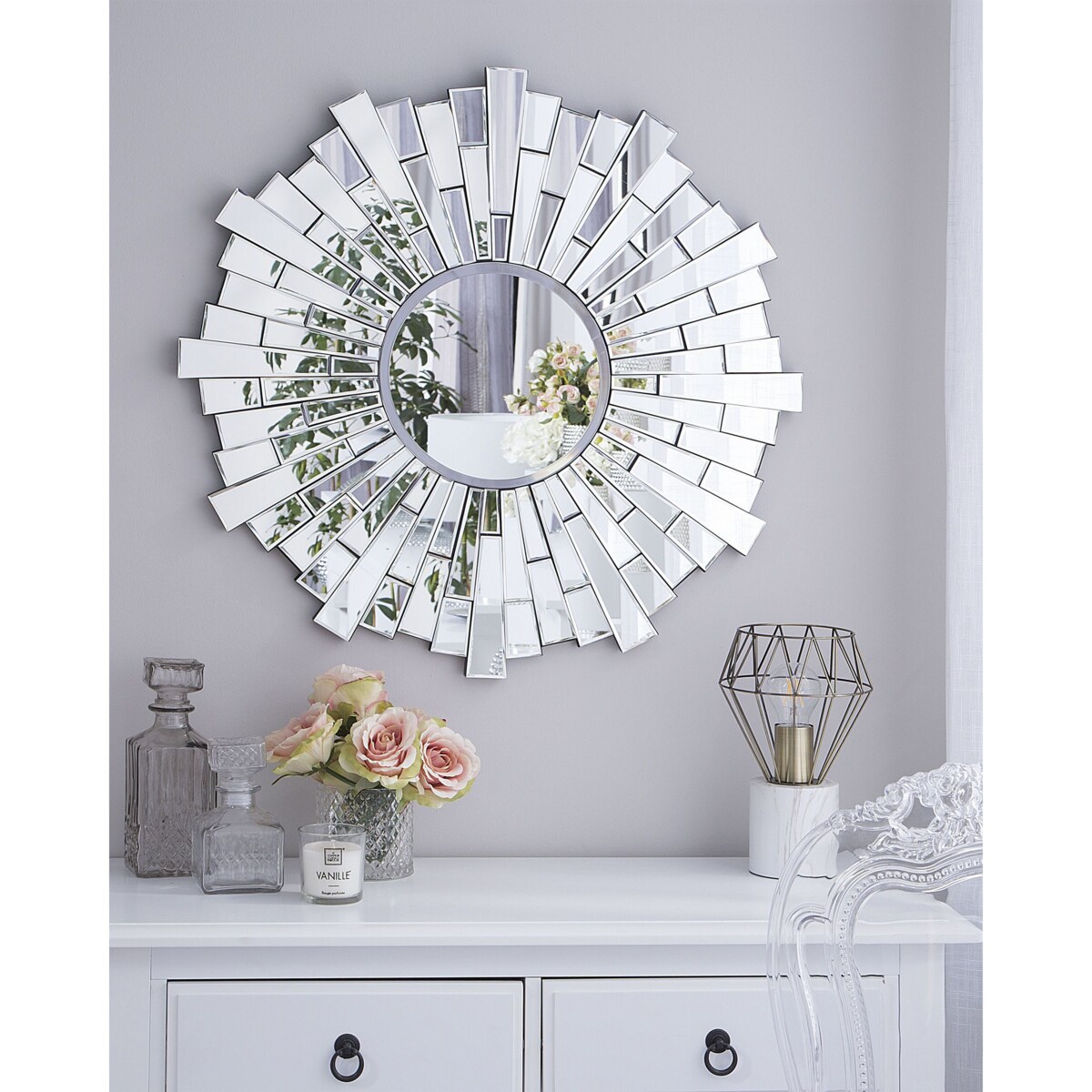 Lustro ścienne słońce ø 70 cm srebrne VIRE