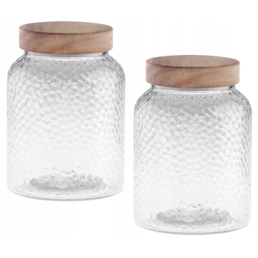 2x słoik POJEMNIK KUCHENNY SZKLANY 0,9 L na mąkę cukier przyprawy drewno