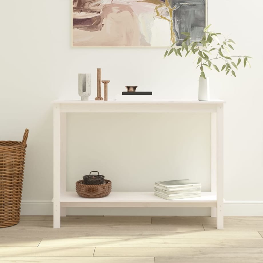 vidaXL Stolik konsolowy, biały, 110x40x80 cm, lite drewno sosnowe