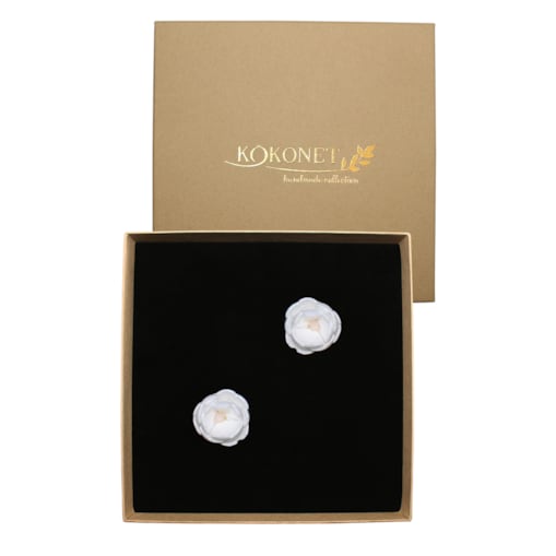 Kolczyki mini piwonie sztyfty przy uchu BOHO rustykalne eleganckie złote