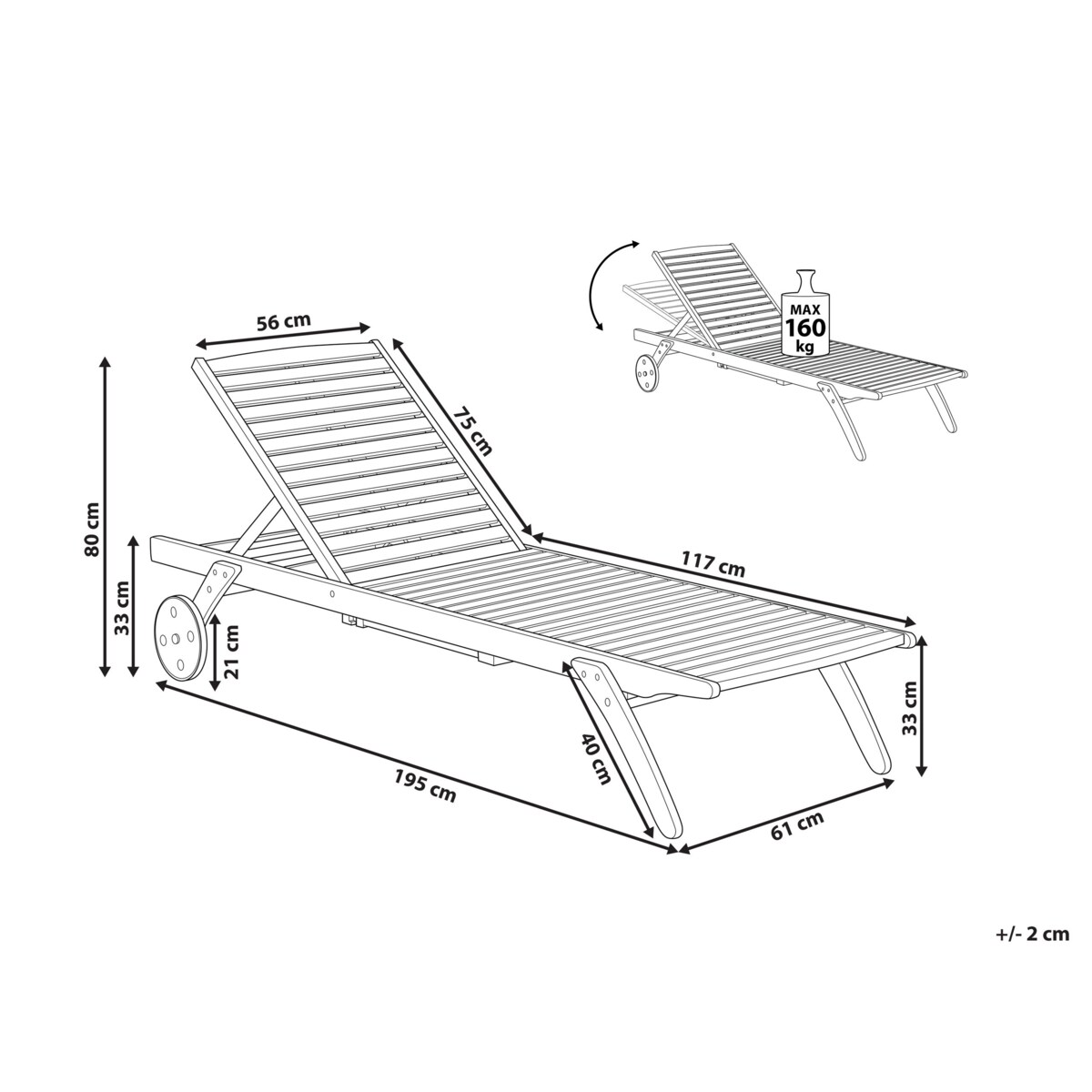 Leżak ogrodowy drewniany jasny CESANA