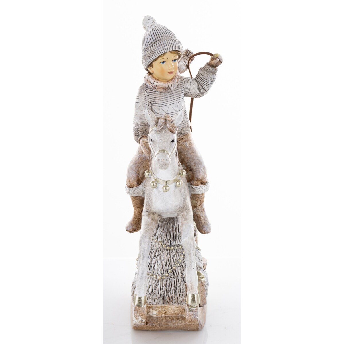 Dekoracja - figurka chłopca na koniu na biegunach i 26,5x17x7 cm LED