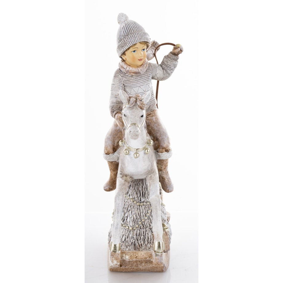 Dekoracja - figurka chłopca na koniu na biegunach i 26,5x17x7 cm LED