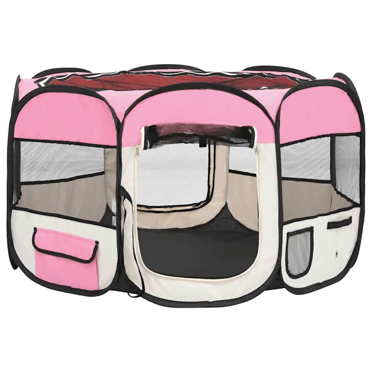 vidaXL Składany kojec dla psa, z torbą, różowy, 110x110x58 cm