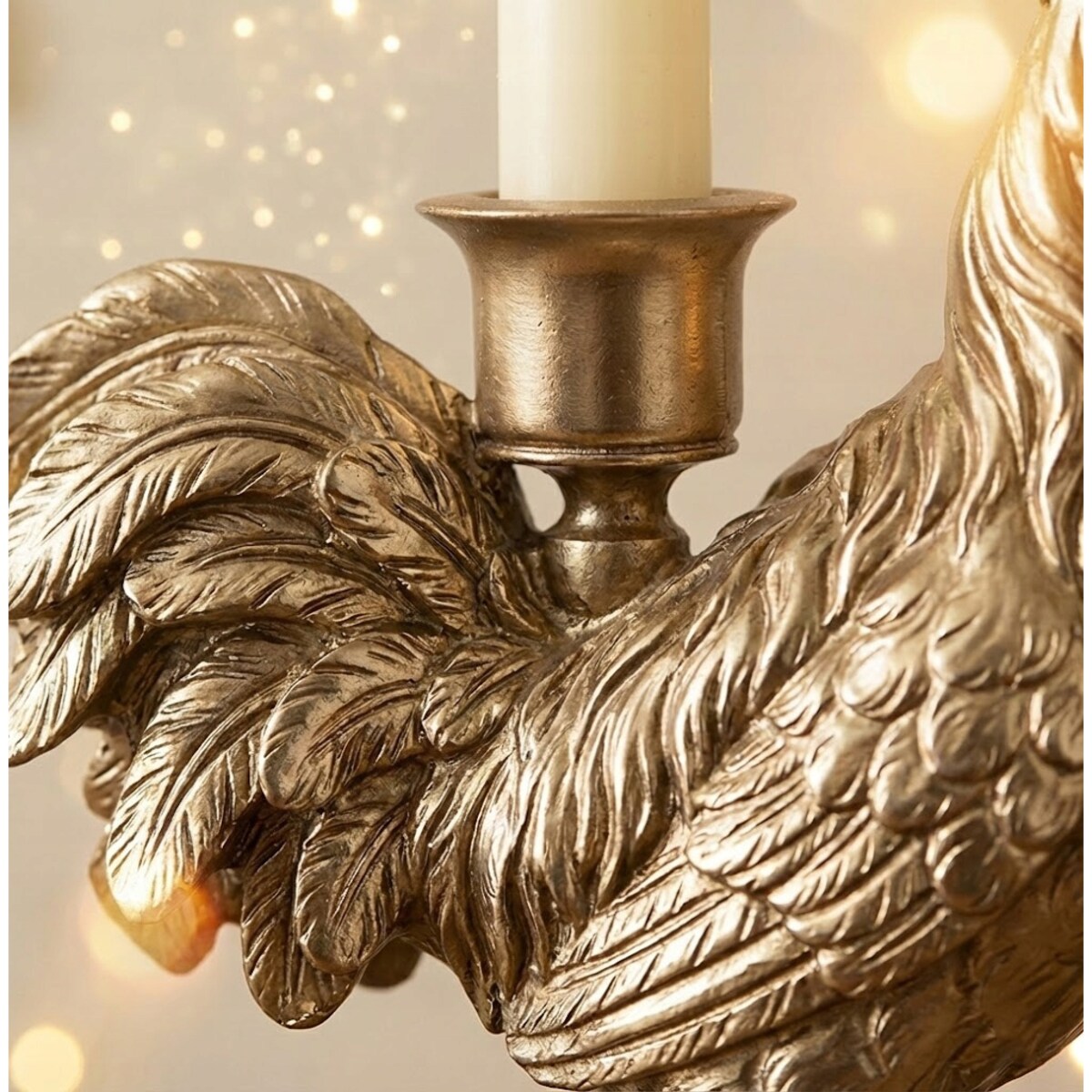 FIGURKA WIELKANOCNA KOGUT KURA ŚWIECZNIK ZŁOTY WIELKANOCNY DO DOMU SALONU