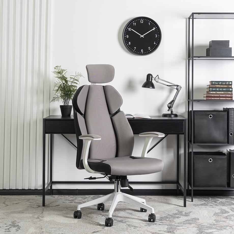 Krzesło biurowe obrotowe ergonomiczne szare-białe DUNCAN