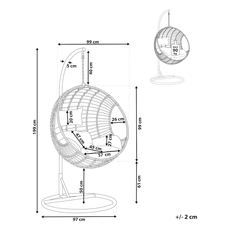 Fotel wiszący ze stojakiem ASPIO Technorattan Czarny