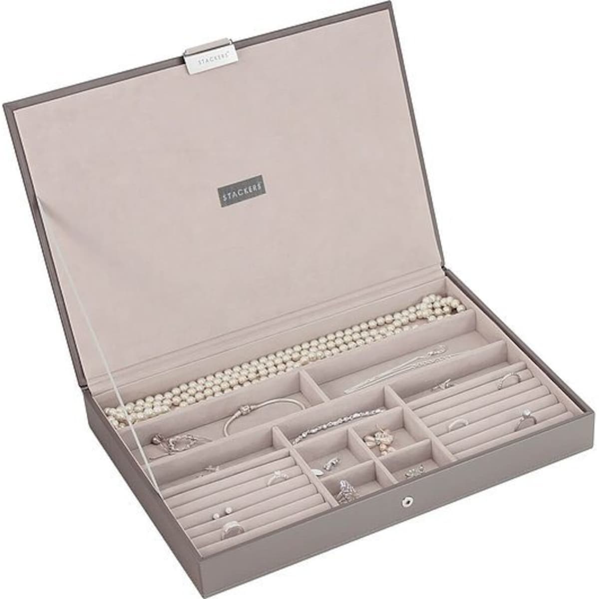 Szkatułka na biżuterię Stackers supersize szaro-beżowa z pokrywką