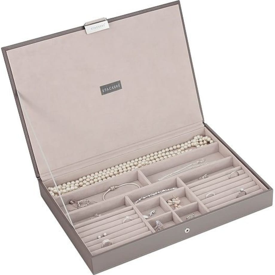 Szkatułka na biżuterię Stackers supersize szaro-beżowa z pokrywką