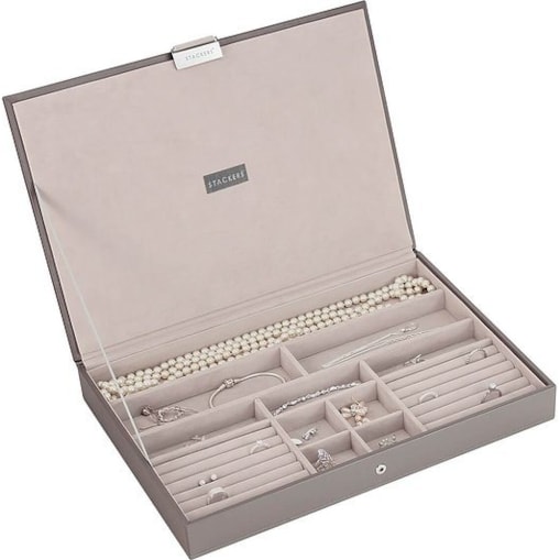 Szkatułka na biżuterię Stackers supersize szaro-beżowa z pokrywką