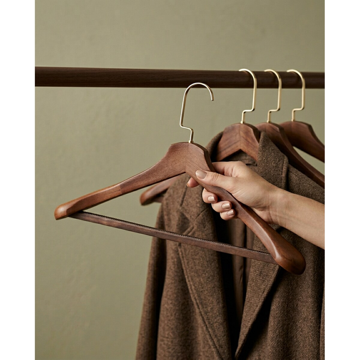 Zestaw 4 drewnianych wieszaków na ubrania SHP HARDI brązowy