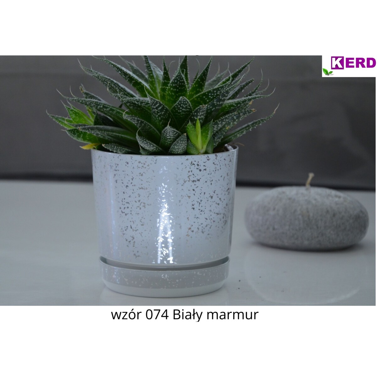 12 cm wzór BIAŁY MARMUR Doniczka z podstawką piękne lustrzane drobinki srebrne elementy elegancka