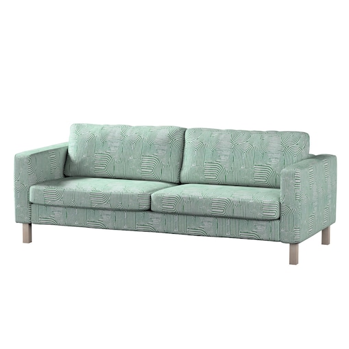 Pokrowiec na sofę Karlstad 3-osobową nierozkładaną, krótki, miętowe łuki na kremowym tle, 204 x 89 x 64 cm, Cosy Home