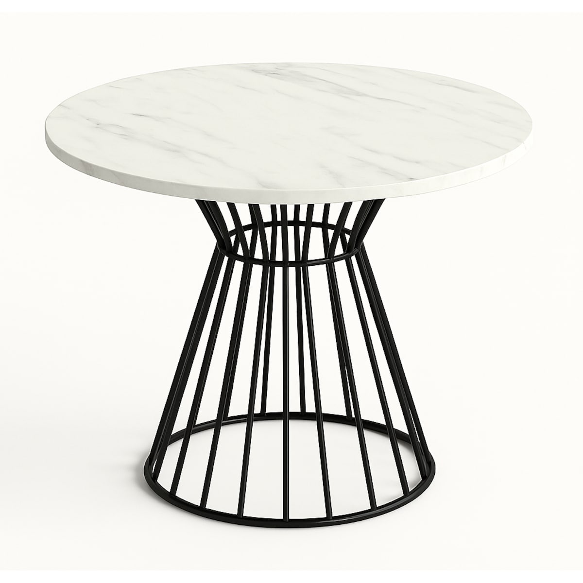 Okrągły stół Reo do salonu z metalową podstawą, blat 110 cm- jasny marmur