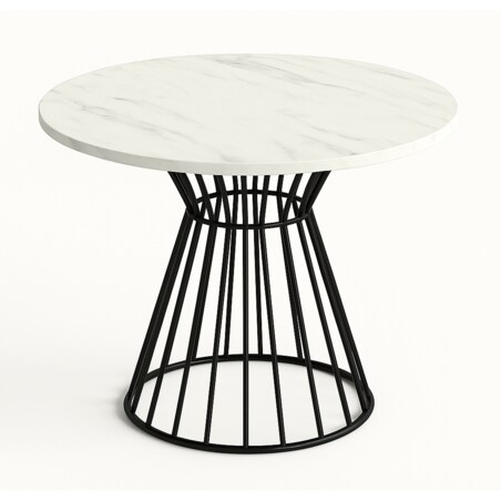 Okrągły stół Reo do salonu z metalową podstawą, blat 110 cm- jasny marmur