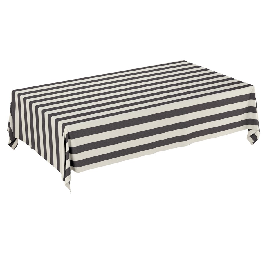 Obrus prostokątny 130 x 210 cm biało-grafitowe pionowe pasy (5,5cm)