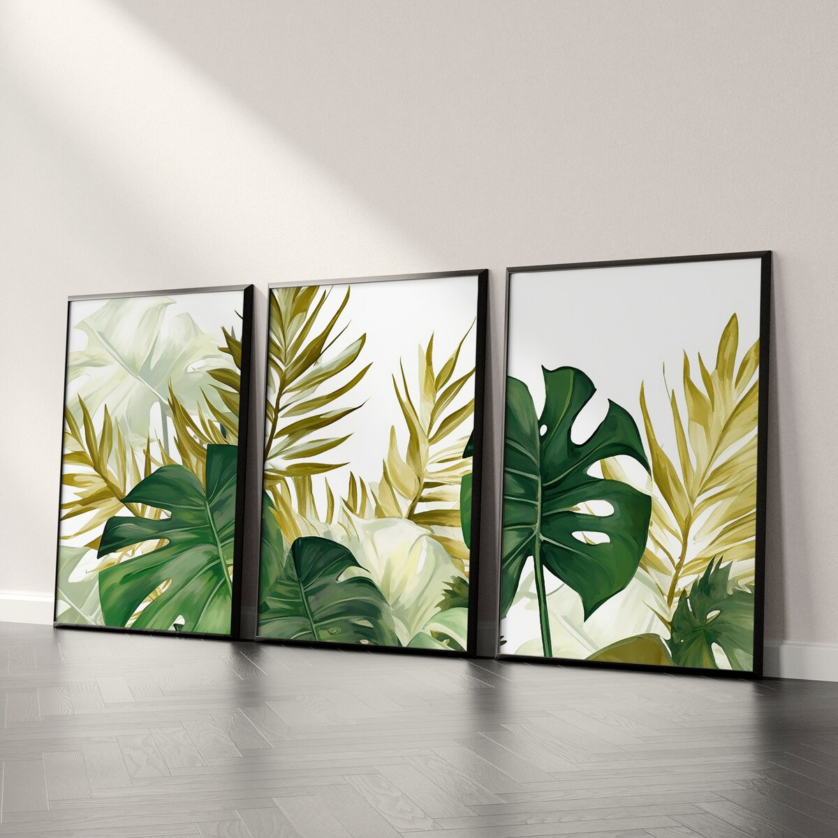 ZESTAW 3X PLAKAT W RAMIE DO SALONU LIŚCIE EGZOTYCZNE MONSTERY NATURA 30x40cm