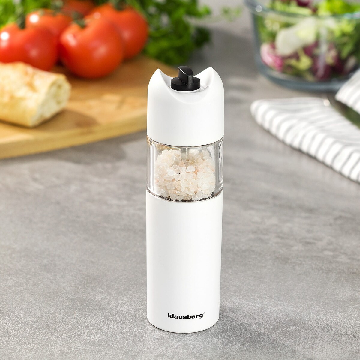 Młynek grawitacyjny do soli pieprzu przypraw w ziarnach biały KLAUSBERG