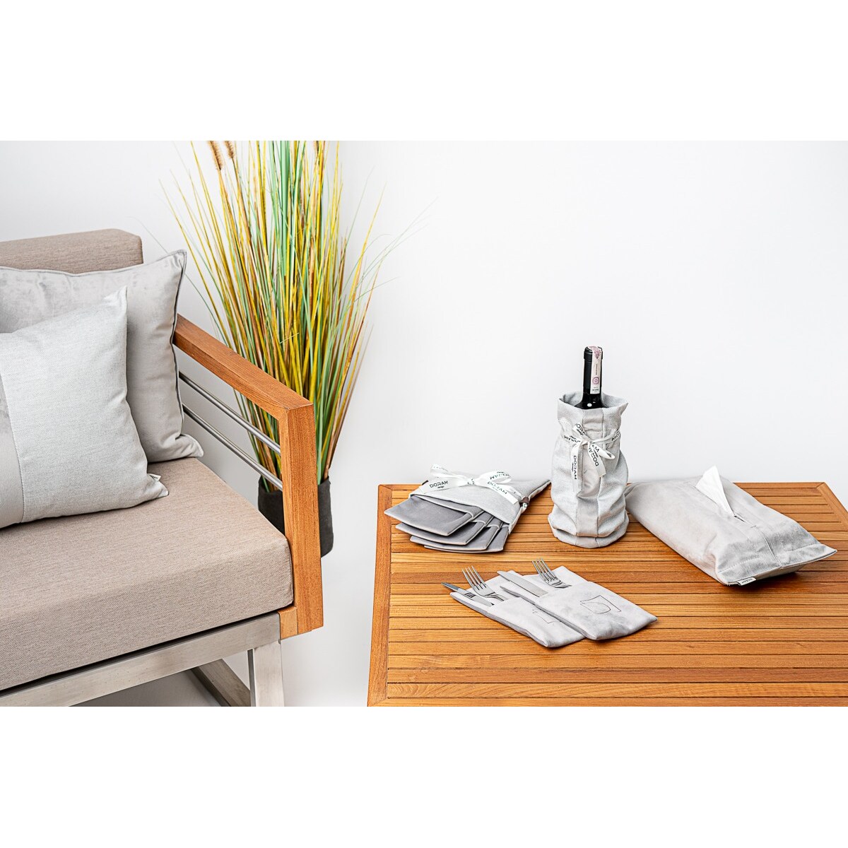 Welurowe Etui na sztućce Aluminium 6 szt.