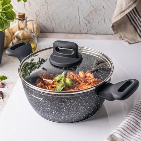 Garnek z powłoką marmurową czarny indukcja gaz 20cm 2.3L KLAUSBERG
