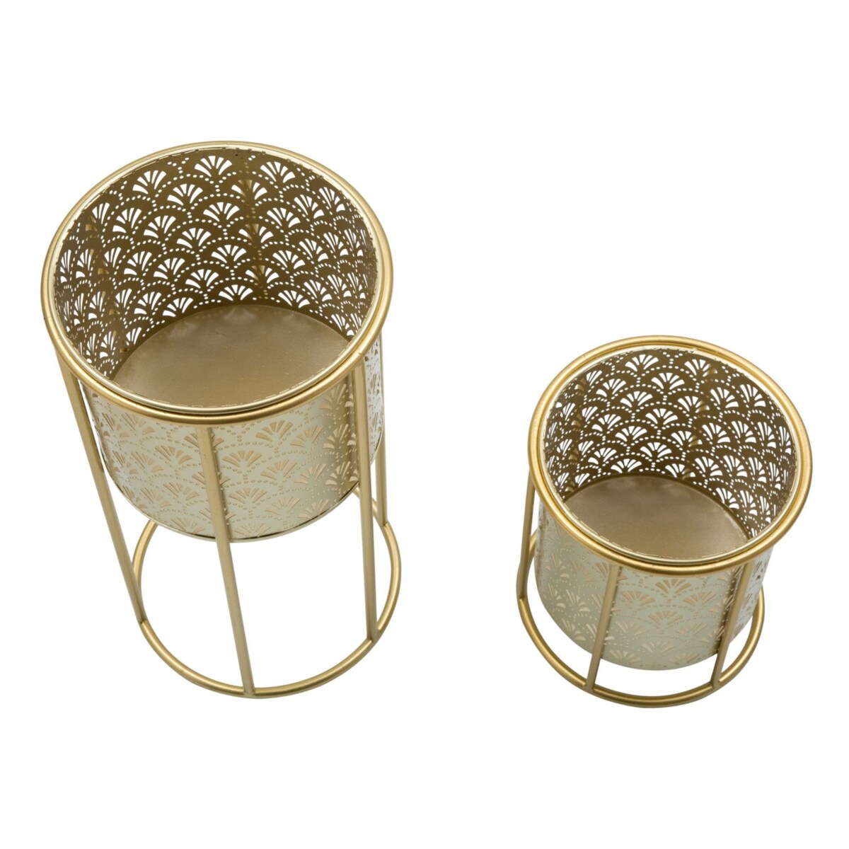 Kwietnik metalowy NAT, zestaw 2 szt., złoty, Ø 21x40 i 19x22 cm
