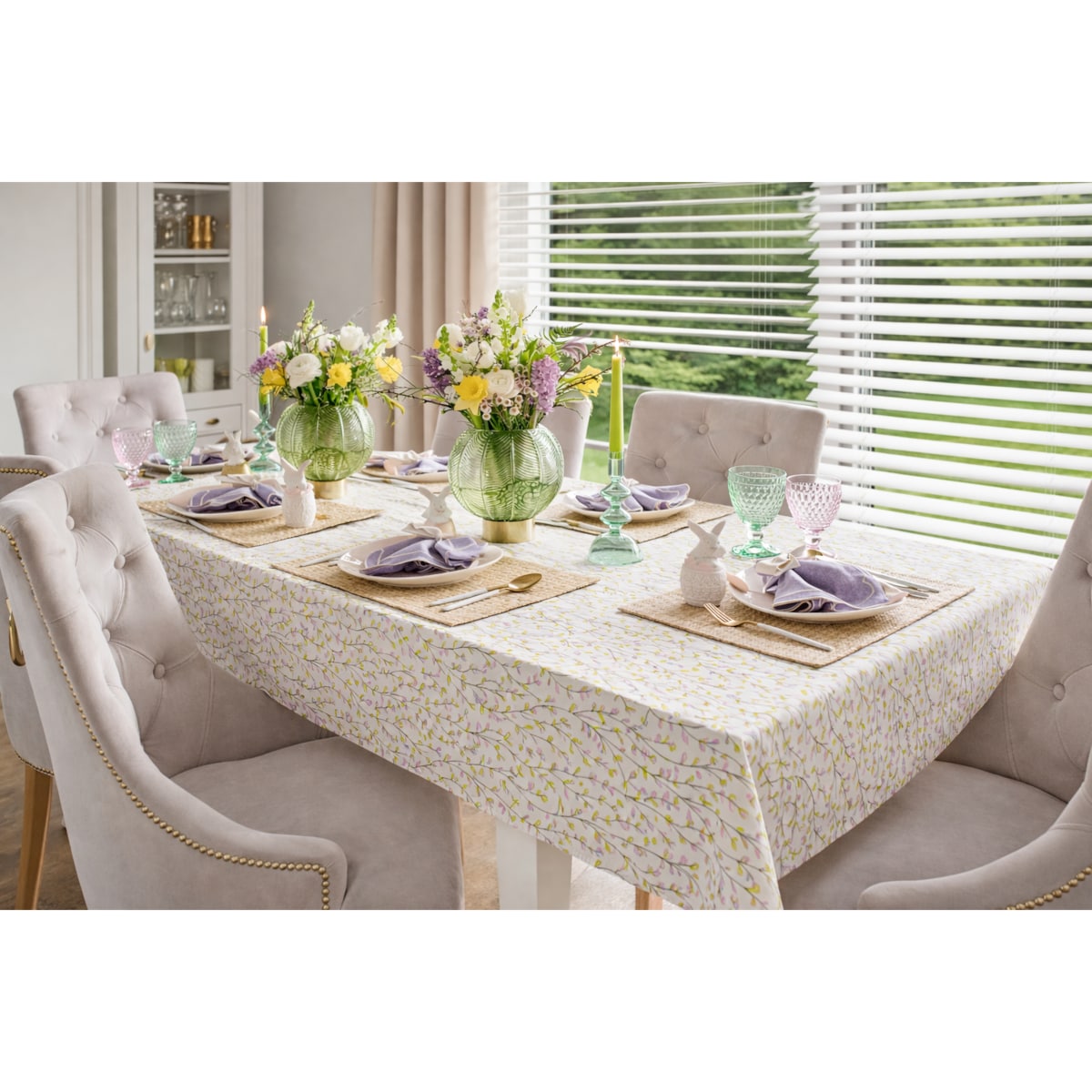 Obrus z motywem gałązek wierzby Purple Willow – 130 × 250 cm