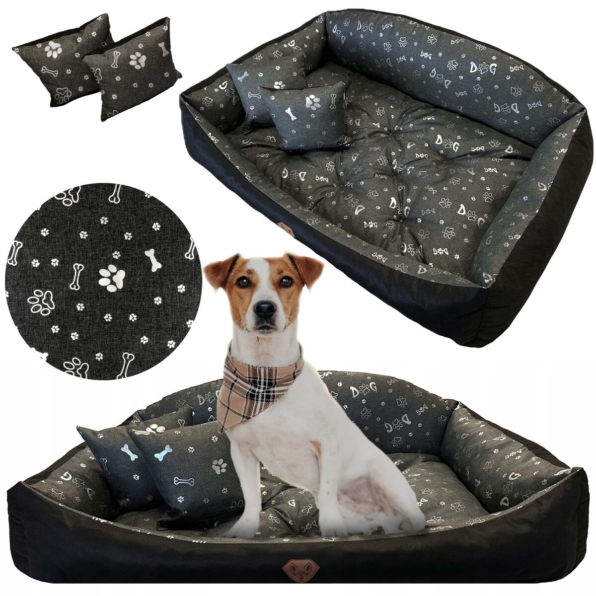 Legowisko Dla Psa Kanapa Posłanie Muszla 100X75 Cm Wodoodporne Poduszki Pikowane Kość Srebrna