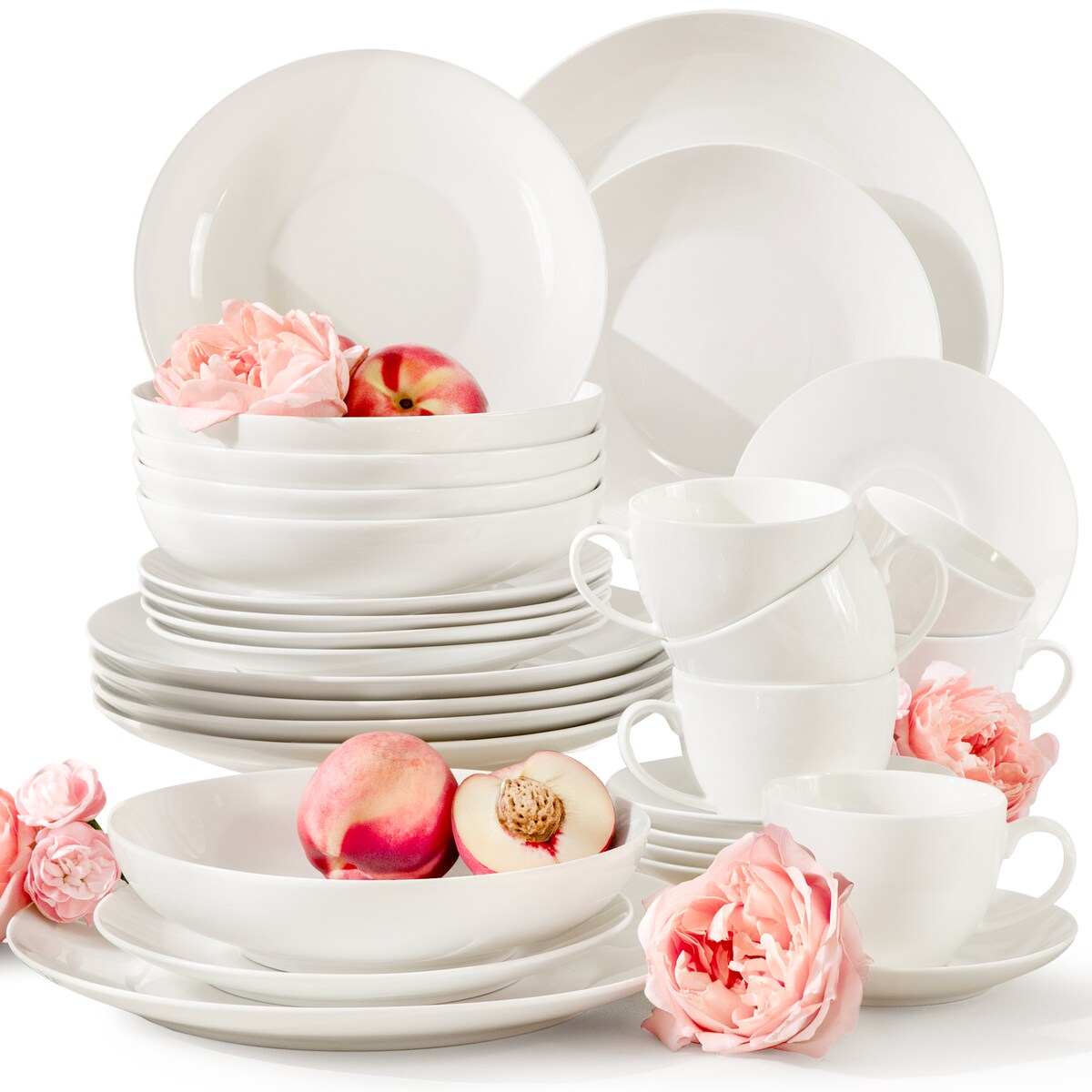 KONSIMO AD BELLA, Zestaw obiadowo-kawowy 6 os. (30 el.), kolor ecru