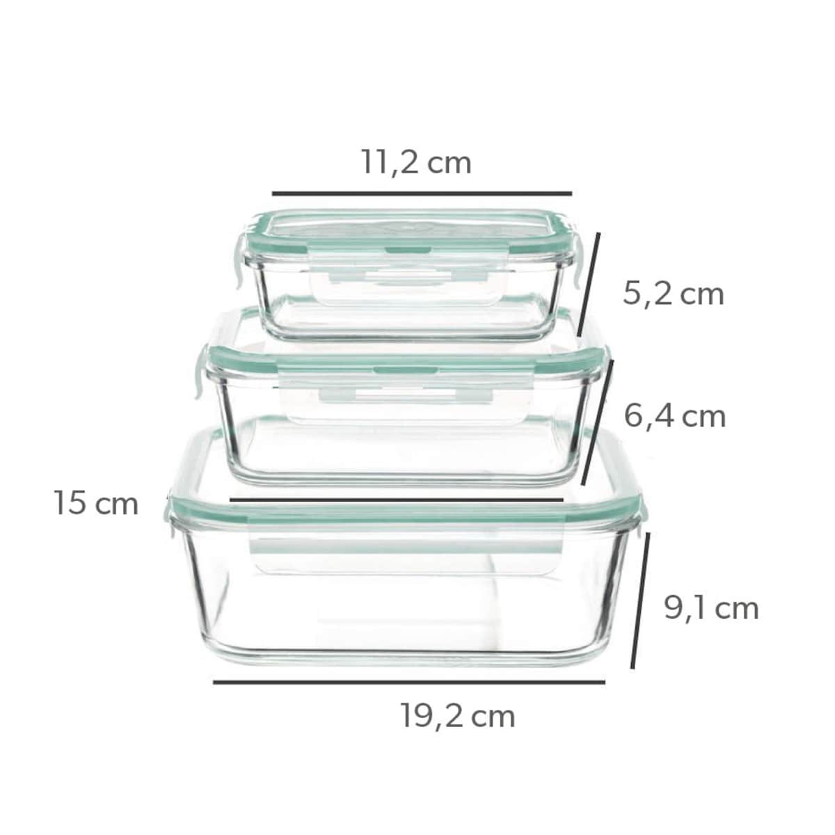 Zestaw szklanych pojemników na żywność 330 ml, 800 ml, 2220 ml, CLIP, kolor przezroczysty