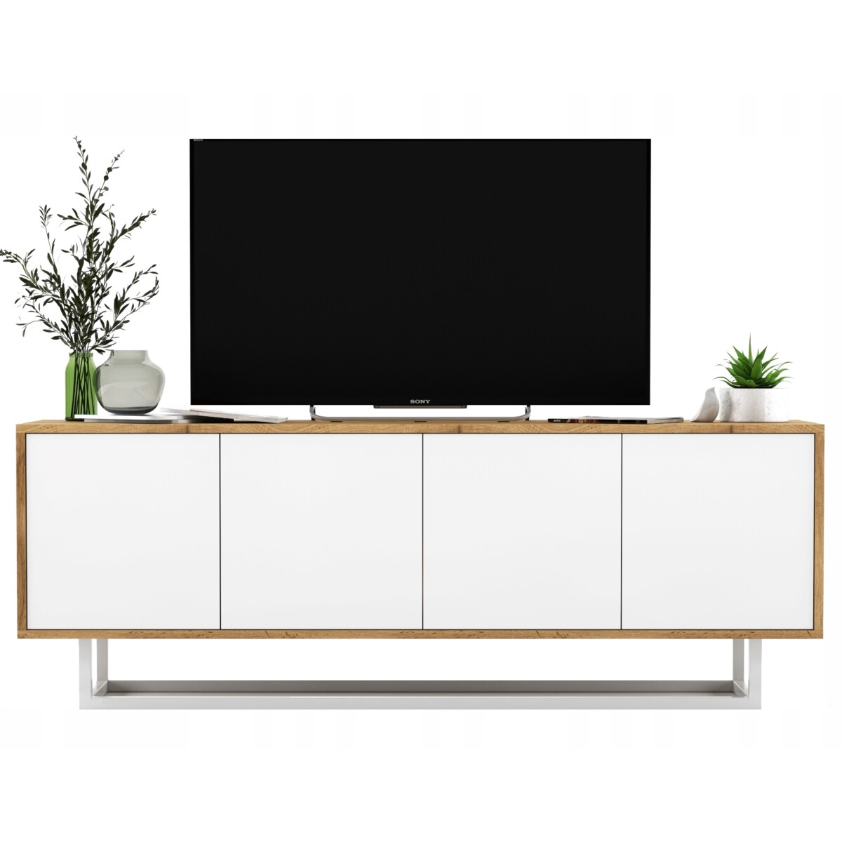 Industrialna Szafka RTV Loft Komoda RTV Dąb Wotan Biały MAT 150 cm