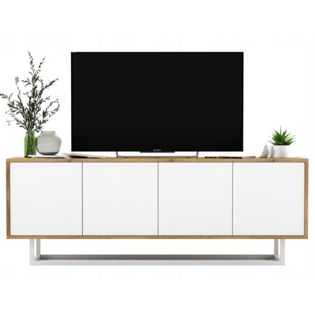 Industrialna Szafka RTV Loft Komoda RTV Dąb Wotan Biały MAT 150 cm