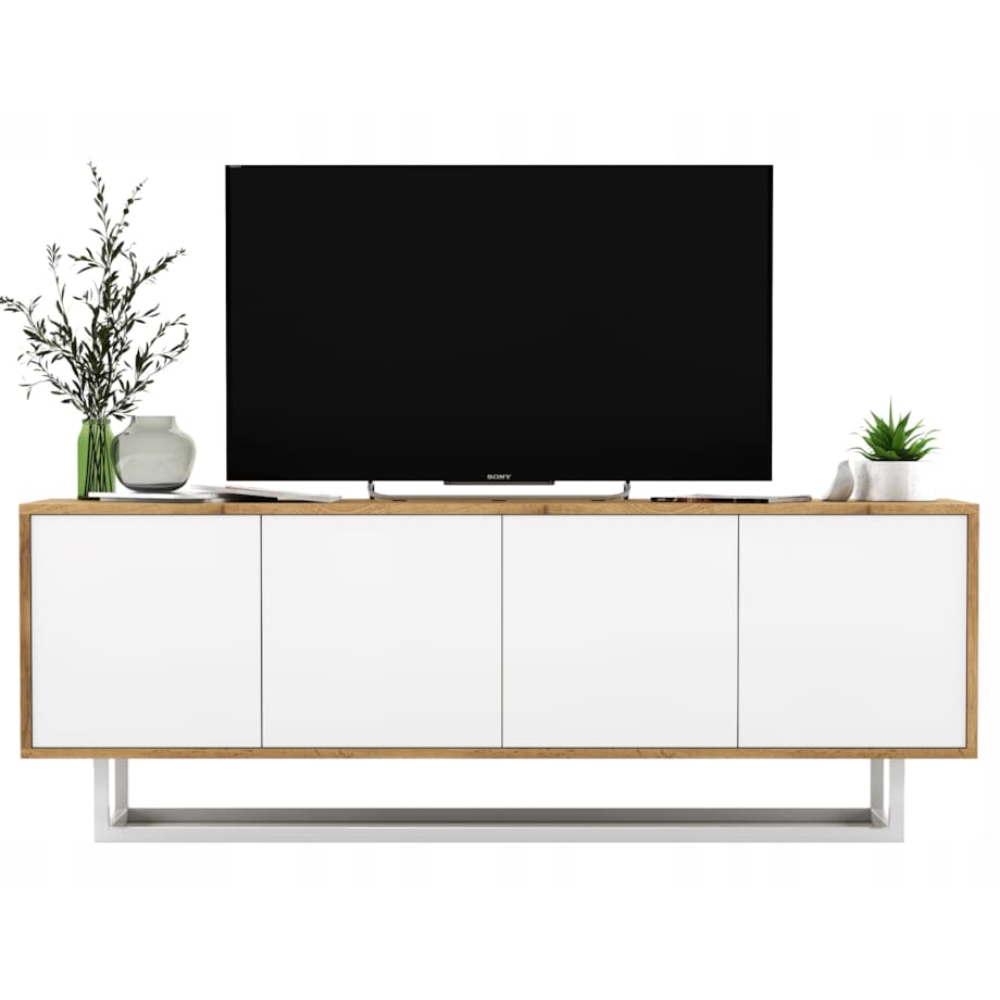 Industrialna Szafka RTV Loft Komoda RTV Dąb Wotan Biały MAT 150 cm