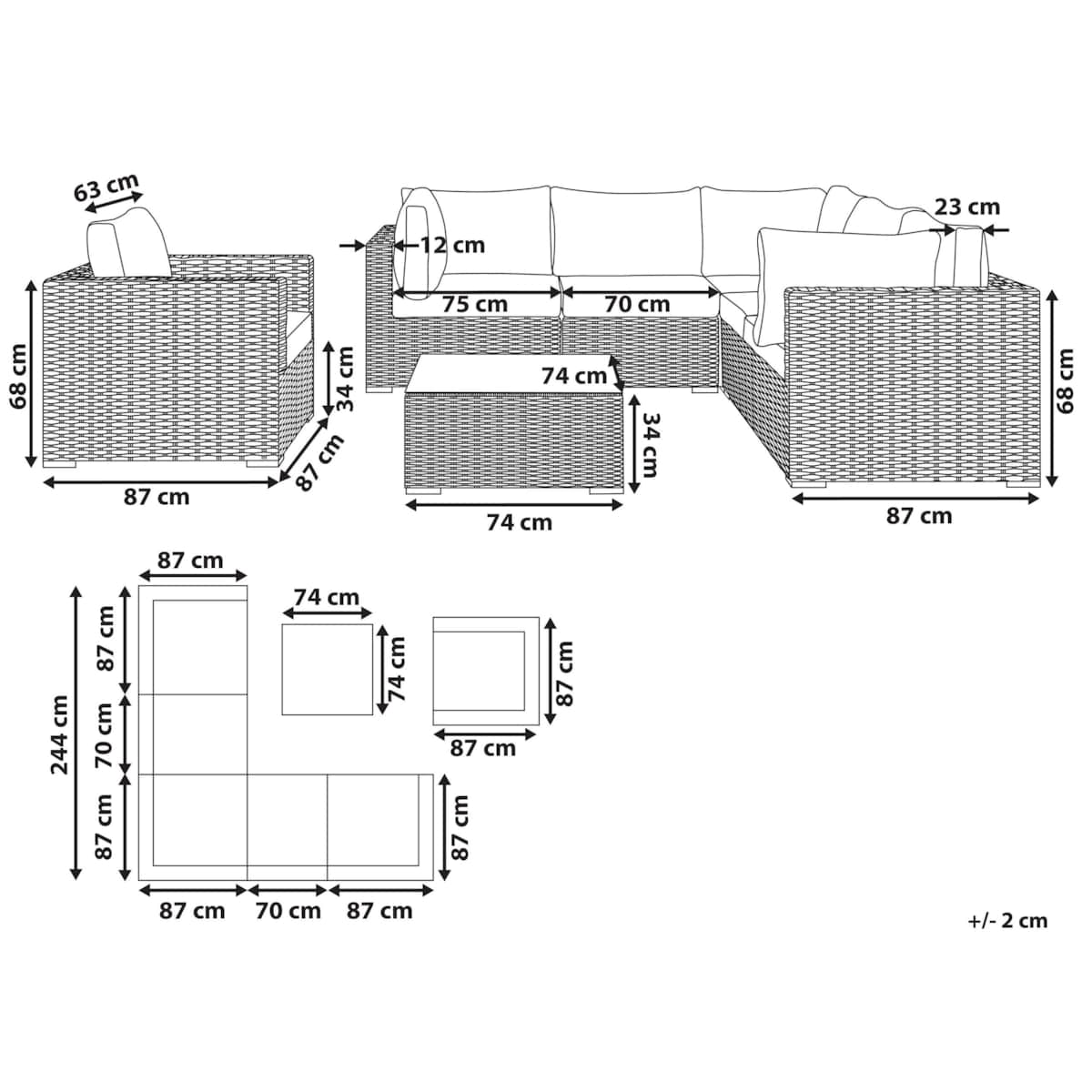 Zestaw ogrodowy ze stolikiem dla 6 osób CONTARE Lewostronny Modułowy Technorattan Beżowoszary