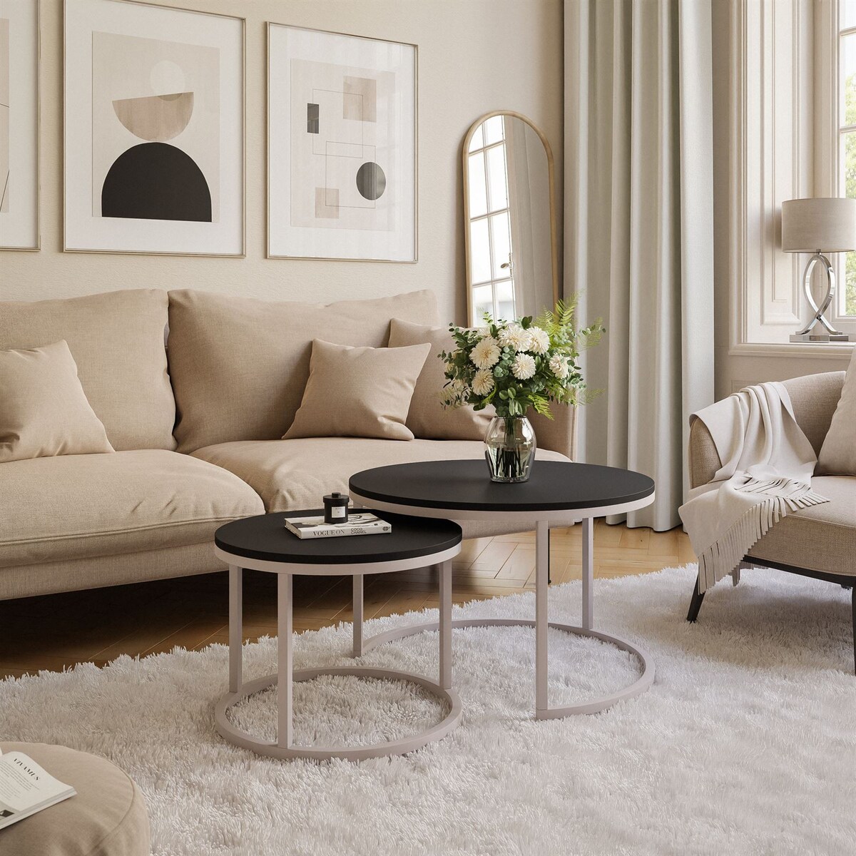 Okrągłe stoliki kawowe CIRI 2w1 kaszmir czarny mat