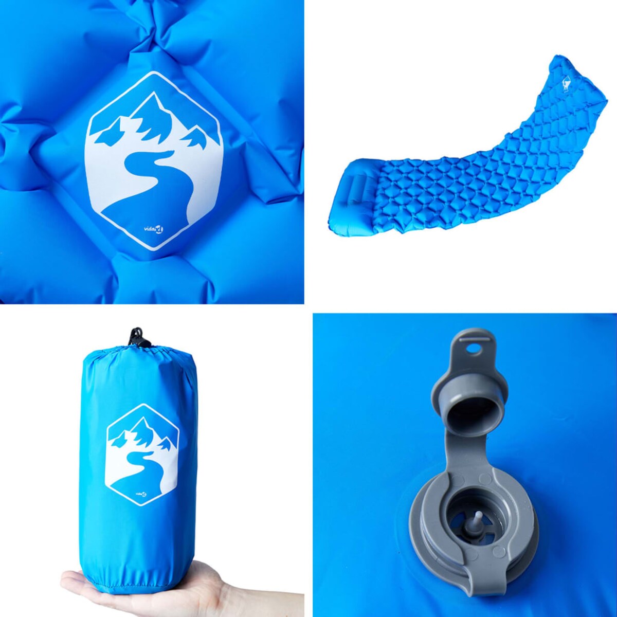 vidaXL Materac kempingowy z poduszką, 1-osobowy, niebieski