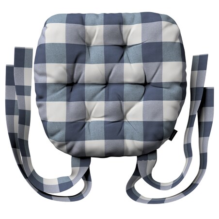 Poduszka na krzesło Marcin, granatowo-biała krata (5,5x5,5cm), 40 x 37 x 8 cm, Quadro