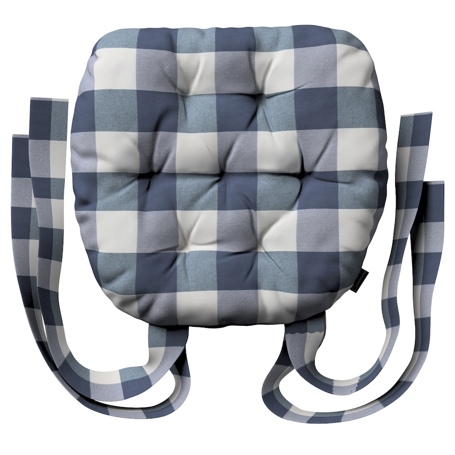 Poduszka na krzesło Marcin, granatowo-biała krata (5,5x5,5cm), 40 x 37 x 8 cm, Quadro