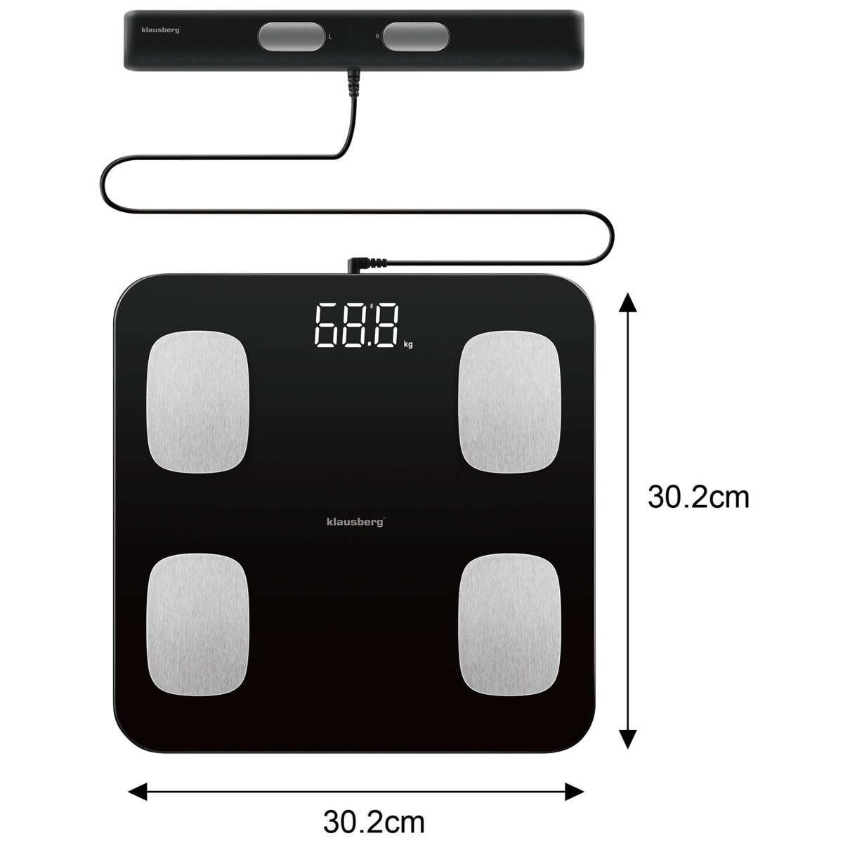Waga łazienkowa z pomiarem tkanki tłuszczowej i składu ciała, Smart, BT,  KLAUSBERG czarna