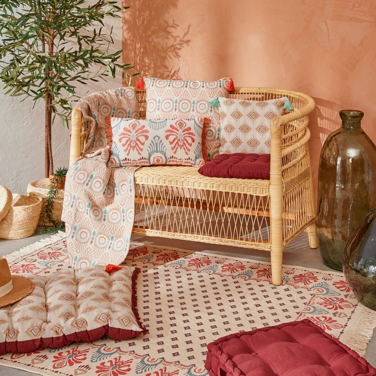 Bawełniany dywan z frędzlami IKAT, 120 x 170 cm