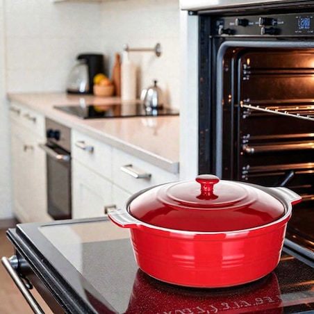 NACZYNIE CERAMICZNE Z POKRYWĄ DO ZAPIEKANIA 26 cm 3L czerwone na prezent